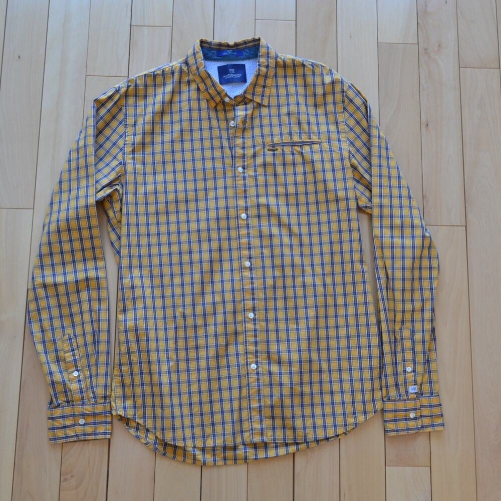 Scotch & Soda Button Down Shirt Box Plaid Yellow Size Large